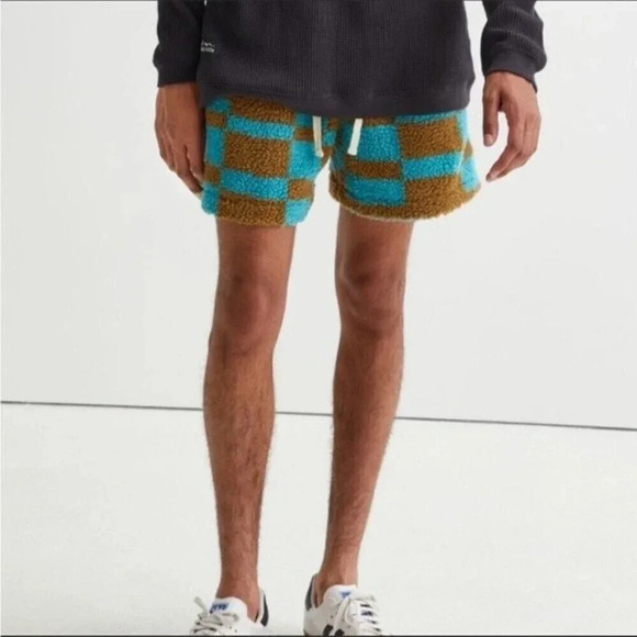 Urban Outfitters Sherpa Checkerboard Volley Shorts - turquoise/ khaki size M - Picture 3 of 12